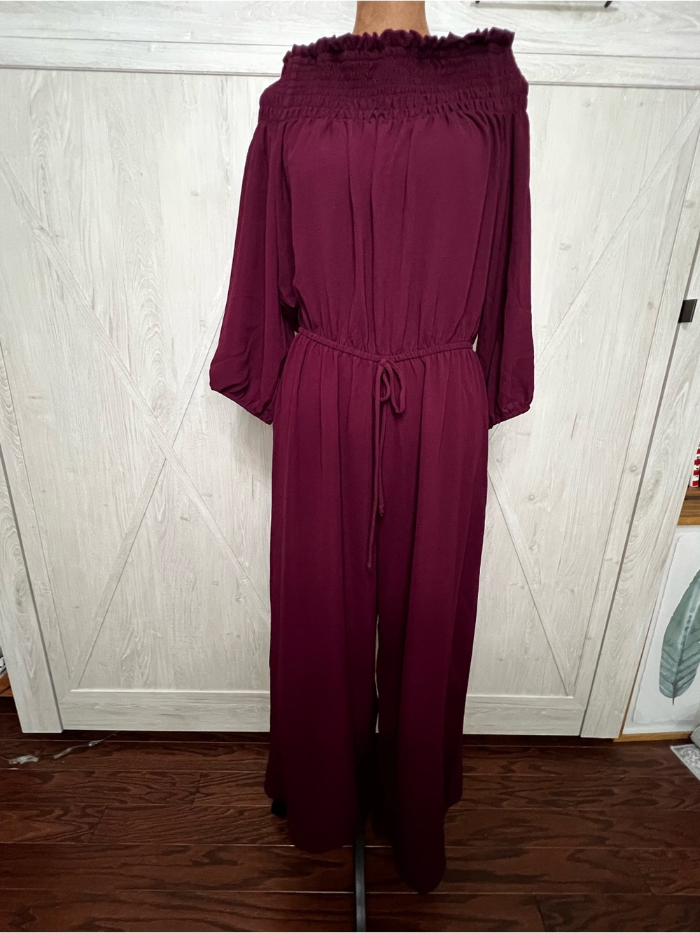BeBop Wine Off The Shoulder Wide Leg Jumpsuit XL